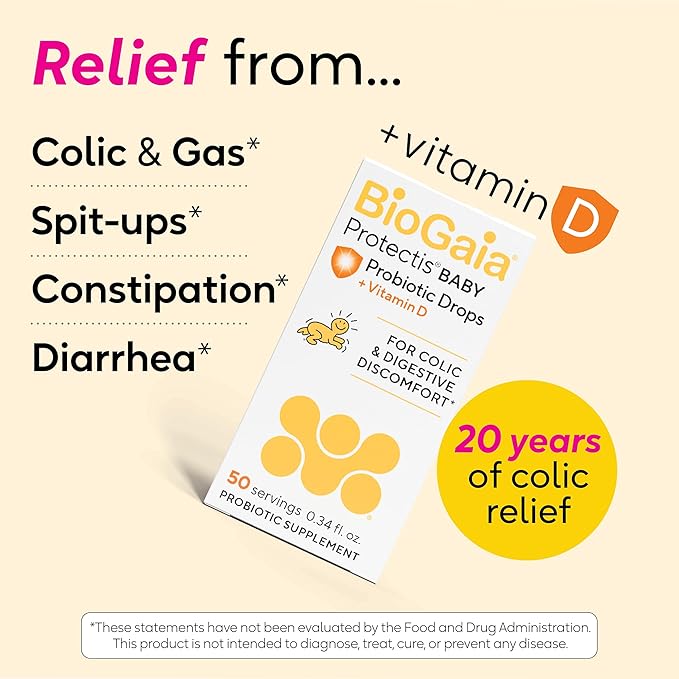 BioGaia Protectis Baby Probiotic Drops | Colic & Gas Relief + Vitamin D | Safe for Newborns | Ease Crying, Fussing, Colic, Gas, Spit-ups & Constipation | No Dairy, Soy & Gluten | 50 Day Supply | 10mL