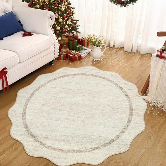 GarveeHome Scalloped Washable Round Rugs, Non-Slip Soft Round Rug 4 ft by GarveeHome