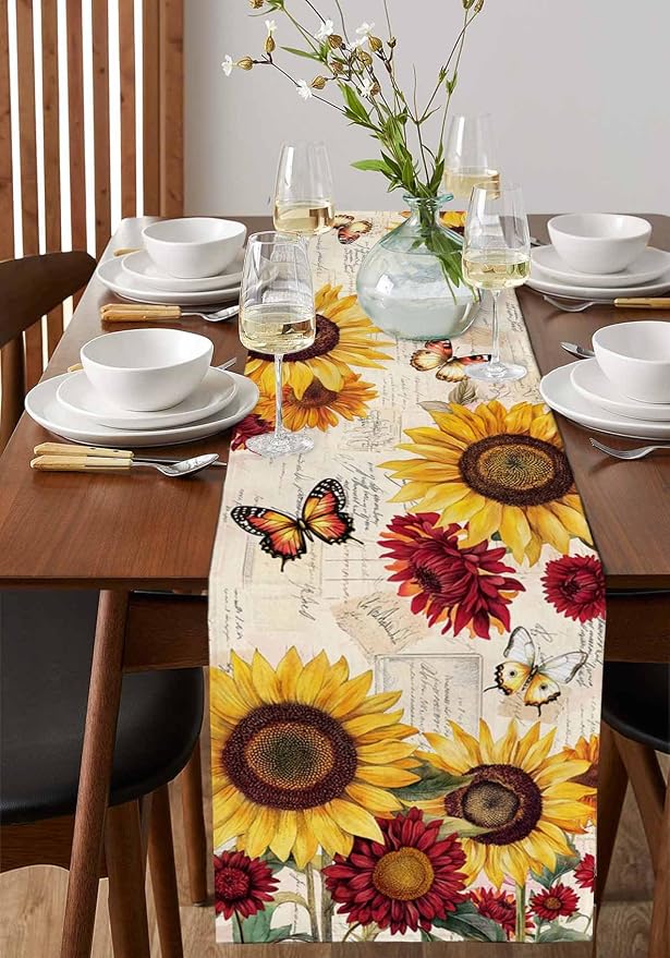 Sunflower Farmhouse Table Runners 48 Inches Long, Spring Summer Retro Table - Image 2