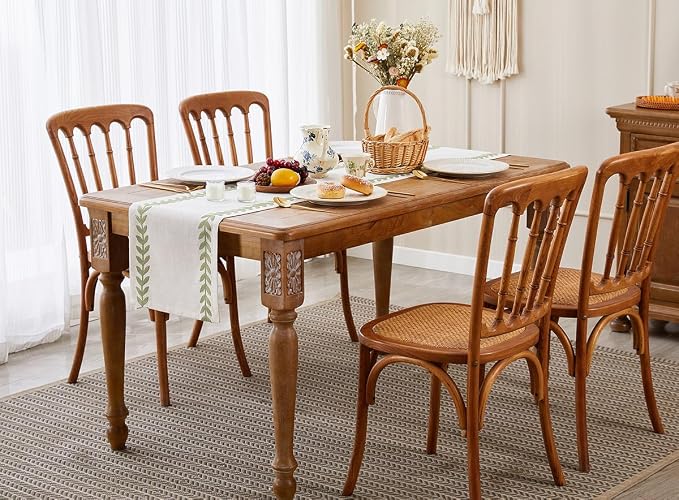 Embroidered Table Runner, Light Green Table Runners 48 Inches Long | Linen - Image 6