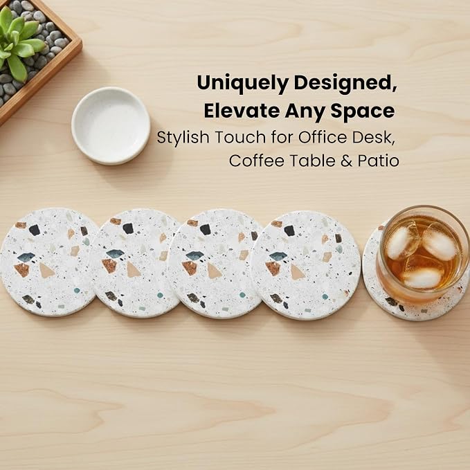 Terrazzo Coasters Set of 6, Colorful Boho Absorbent Ceramic Coasters | Speckled - Image 7