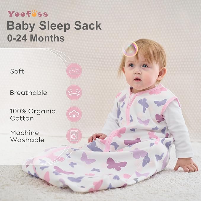 Yoofoss Baby Sleep Sack 6-12 Months Baby Wearable Blanket 100% Cotton 2-Way Zipper TOG 0.5 Toddler Sleeping Sack 3 Pack, Lightweight Sleep Sacks for Babies(Medium)