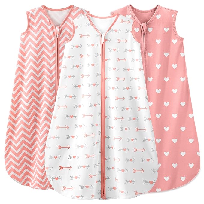 Yoofoss Baby Sleep Sack 12-18 Months Baby Wearable Blanket 100% Organic Cotton 2-Way Zipper TOG 0.5 Toddler Sleeping Sack 3 Pack, Soft Lightweight Sleep Sacks for Babies(Large)
