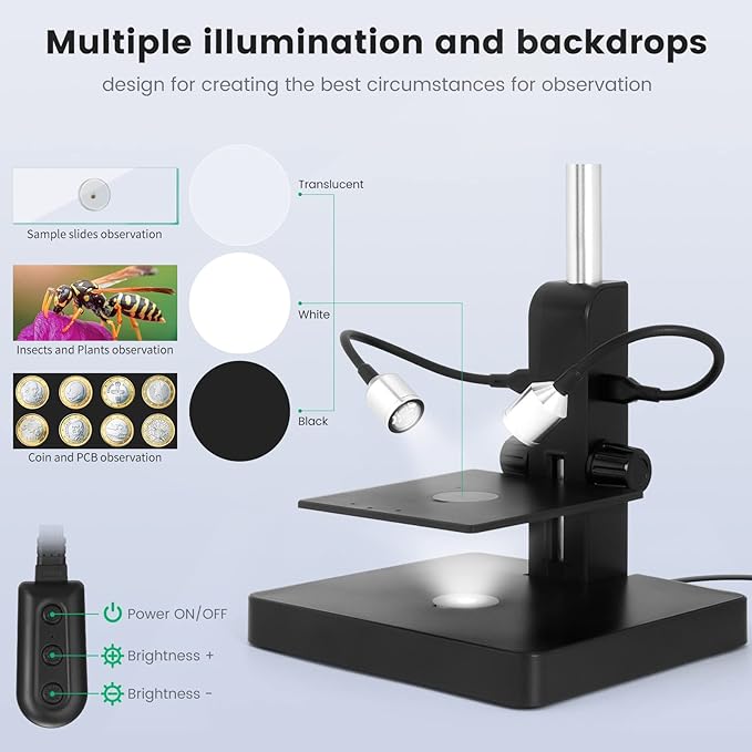 JL249PS 3 Lenses 10 Inch HDMI LCD Digital Microscope, UHD 4000× 24MP Biological Microscope with Prepared Slides, Coin Microscope for Full-Size Coins Error Coins, PC/TV Compatible, 32G Card