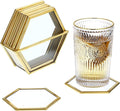 JUXYES Set of 7 Gold Brass Clear Glass Round Coaster by JUXYES