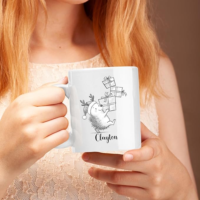 Hedgehog White Ceramic Coffee Mug, Personalized Hedgehog Accent Coffee Cup Gift For Dad Mom Daughter Son Kids, Funny Animal Travel Mug 11 Oz 15 Oz, Custom Name Hedgehogs Teacup Gift For Birthday Xmas