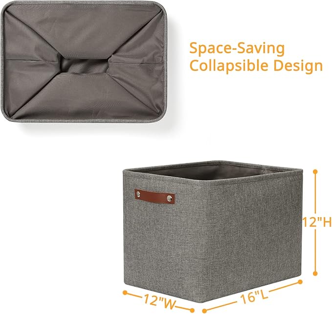 DULLEMELO Grey Storage Baskets for Organizing 2 Pack 16"x12"x12" Fabric Shelf Baskets for Gifts Empty Large Storage Organizer for Closet,Clothes,Toys,Bedroom (Grey)