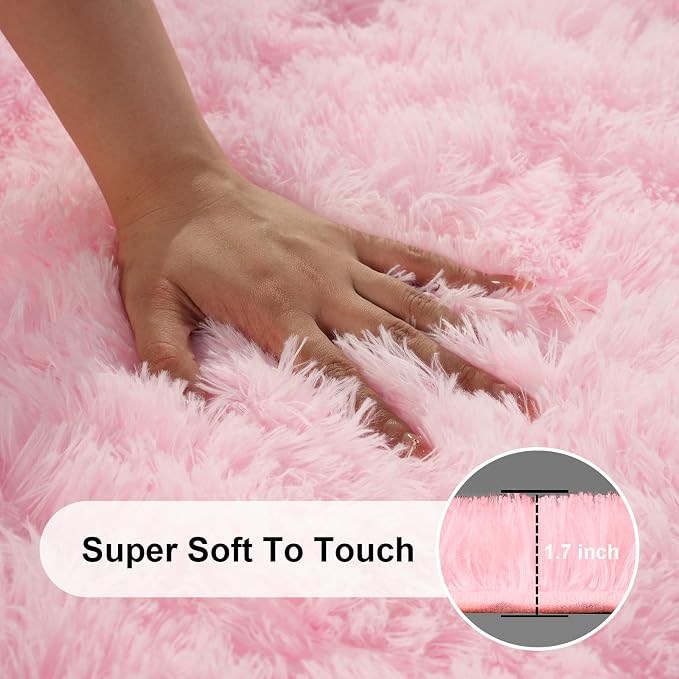 Area Rugs 9x12 Living Room, Large Fluffy Pink Rugs - Image 2