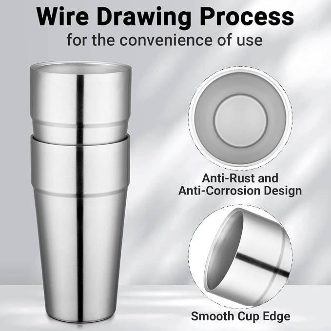 Beasea Stainless Steel Cups 19 oz, 4 Pack Large 18.6oz 550ml Stackable - Image 3