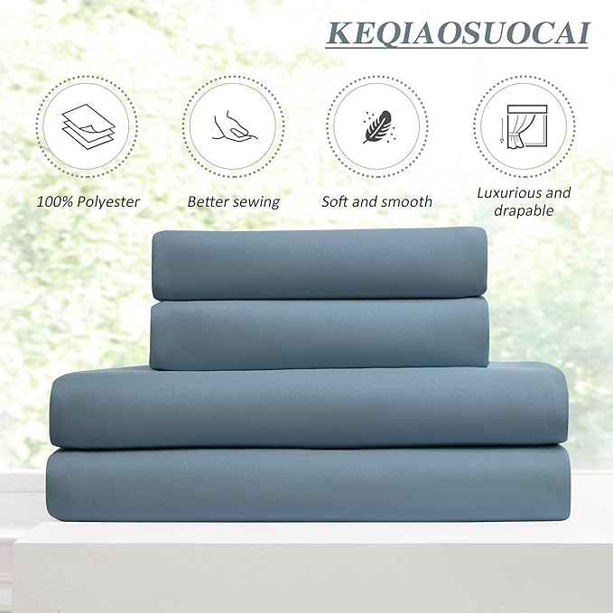 KEQIAOSUOCAI Pinch Pleated Dark Slate Steel Blue Curtains 96 Inches Long, Luxury Room Darkening Window Treatment Drapes for Nursery Bedroom Living Room, 40 x 96 Inch, Dusty Stone Blue, Set of 2