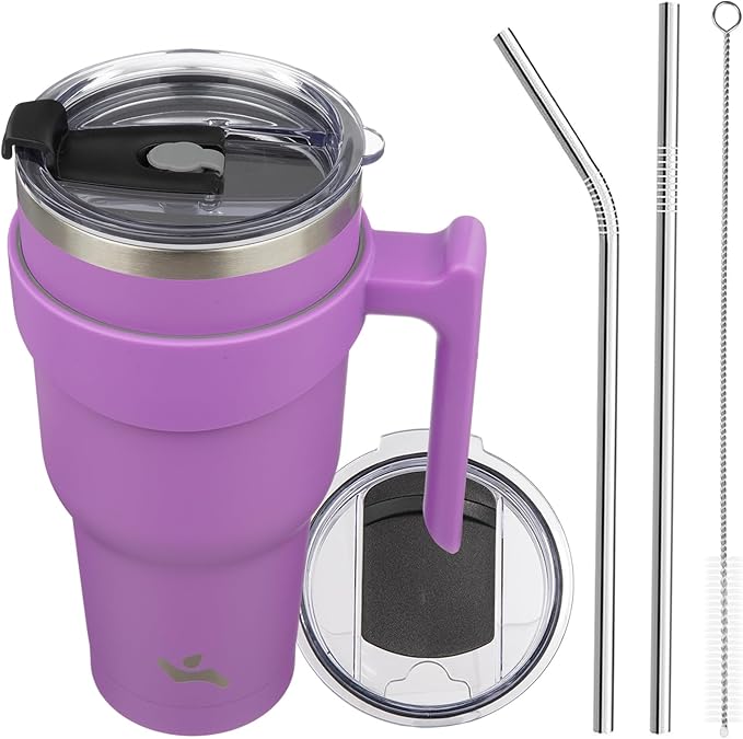 Konokyo 40 oz Tumbler with Handle and Straw, Insulated Travel Mug | Lavender; by Konokyo