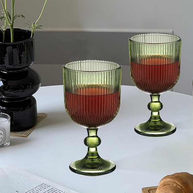 12 Pcs Green Vintage Wine Glasses, 11 Ounces Colored Glass Water Goblets - Image 4