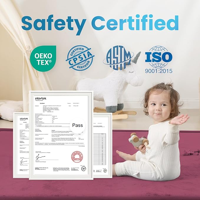 1.3" Thick Baby Play Mat for Floor, 39x59 Foam Tummy Time Mat, Padded Support Soft Plush Nursery Rug for Infant Kids Toddler Crawling Kick Activity (Burgundy)