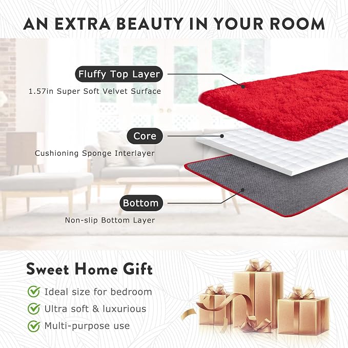 Red Rug 8x10 Carpet for Living Room, Soft Large Shag Rugs for Bedroom, Fluffy - Image 7