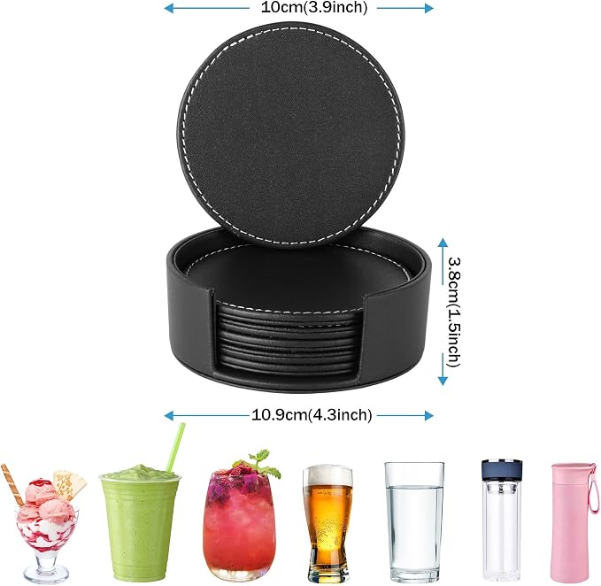 Set of 6 Round Leather Bar Coasters - Image 6