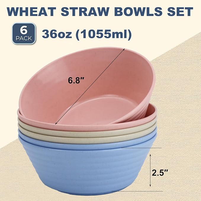 Wheat Straw Bowl Sets, Microwave and Dishwasher Safe Bowls, Alternative Plastic - Image 2