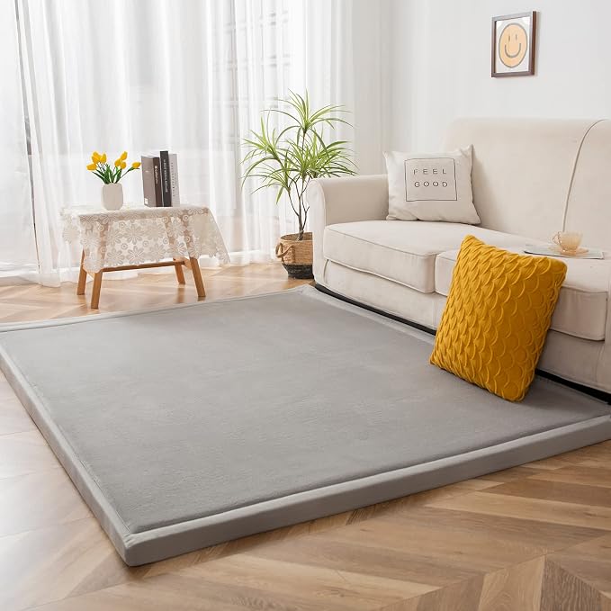MAXYOYO Black Coral Velvet Area Rug, Thick Japanese Tatami Mat Living Room by MAXYOYO
