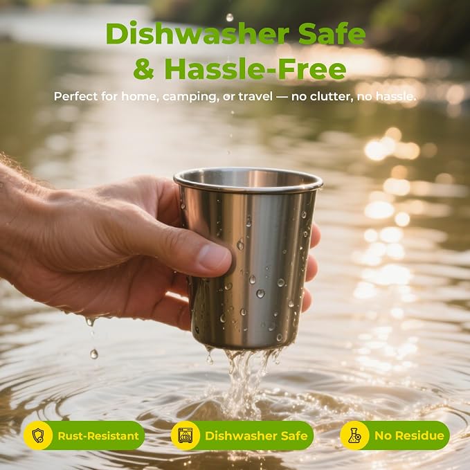 8oz Stainless Steel Pint Cups, Stackable Metal Drinking Glasses | Stainless - Image 4