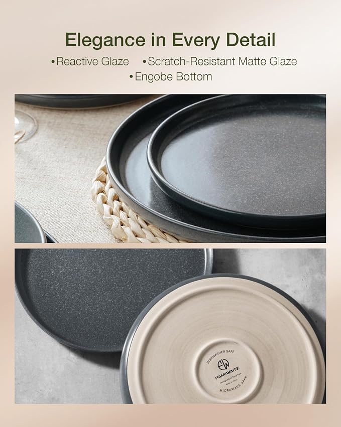 Famiware Milkyway 16-Piece Stoneware Plates and Bowls, Matte Dark Charcoal | - Image 4