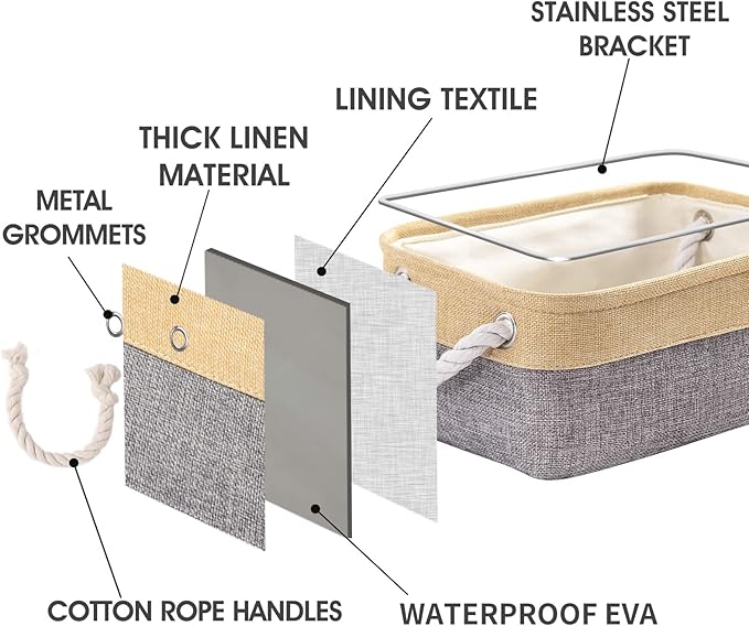 TcaFmac Organization and Storage Bins for Shelves - Small 6 Pack 12x8x5.2 inch Collapsible Storage Basket for Organizing, Fabric Storage Cubes for Gifts Empty for Toy Books (Gold & Grey)