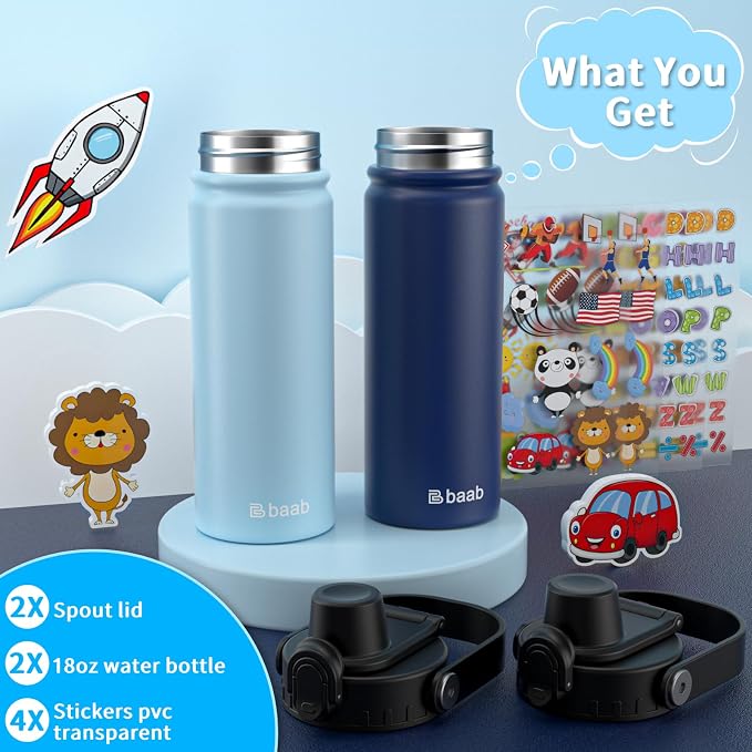 baab 18oz Kids Insulated Water Bottle 18/8 Stainless Steel Kids Cup 2 Pack | - Image 7