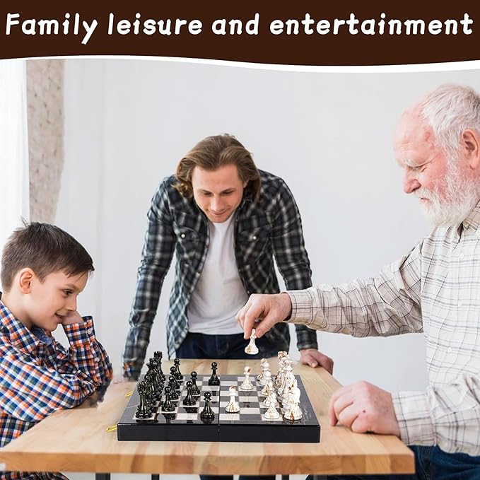 15" Large Chess Set for Adults with Weighted Acrylic Chess Pieces 3.5" King & Portable Folding Marbling Wooden Chess Board Travel Chess Sets Family Board Game Gift – Elegant Classic Chess Game