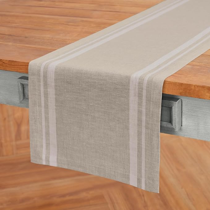 Solino Home 100% Pure Linen Table Runner, 14 x 48 in, French Stripe | Table - Image 2