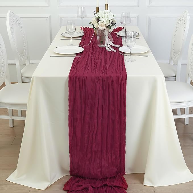 8 Pack Burgundy Red Cheesecloth Table Runner 120 Inch Boho Wedding Decor | - Image 4