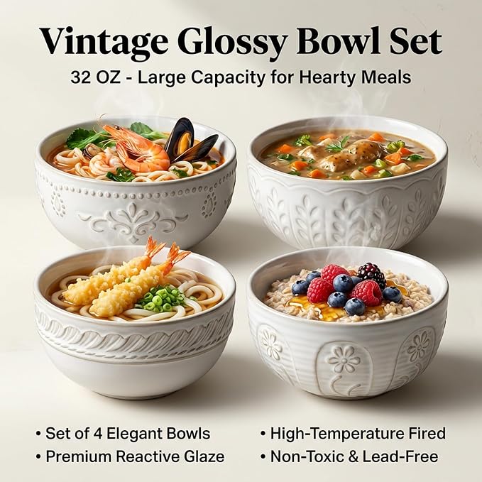 Soup Bowls 32 OZ, Cereal Bowls Set of 4, Dishwasher Microwave Safe, 6.3 Inch - Image 4