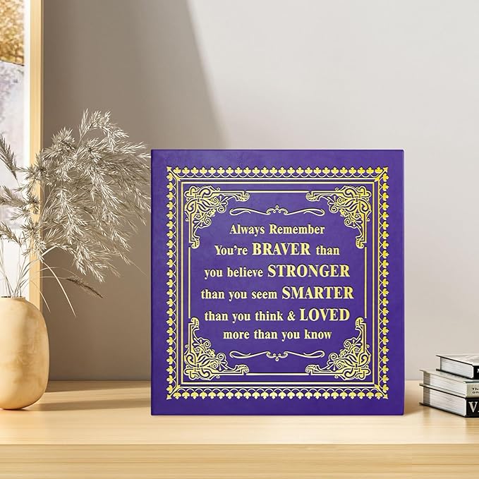 Inspirational Leather Photo Album,Magnetic Self-Stick Page Photo Album,Family Album,Hand Made DIY Albums Holds 3x5, 4x6, 5x7, 6x8 Photos (purple-always remember)