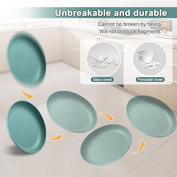 HEYCOME 12 Pcs Unbreakable Deep Dinner Plates Set, 10 inch Reusable Plastic - Image 5
