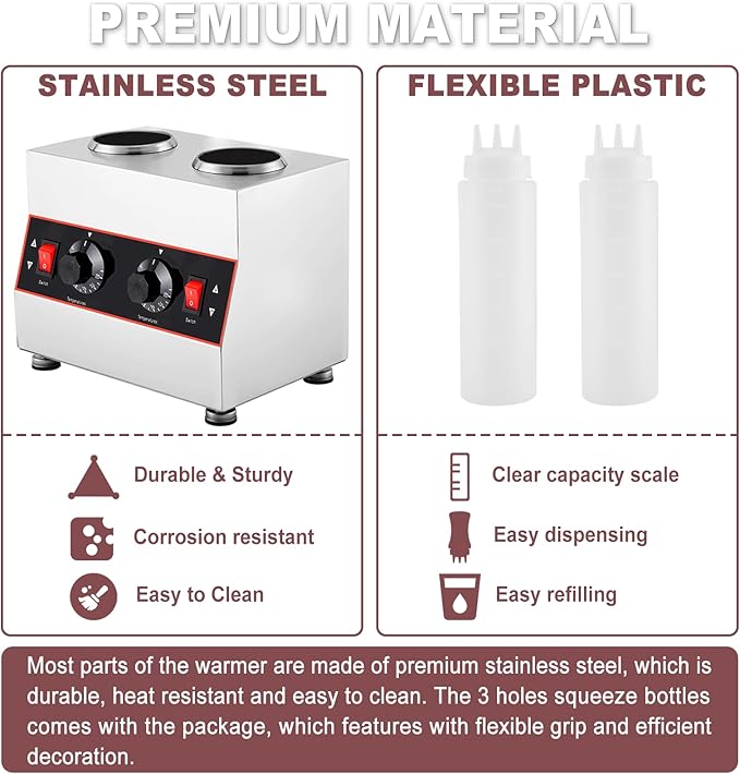 Electric Cheese Sauce Warmer Nacho Cheese Dispenser Warmer with 22oz Bottle, Bottle Warmer for Chocolate Hot Fudge Caramel 86-185 110V