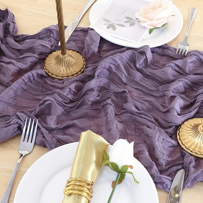 6 Pack Dusty Purple Cheesecloth Table Runner 120 Inch Boho Wedding Decor | - Image 5