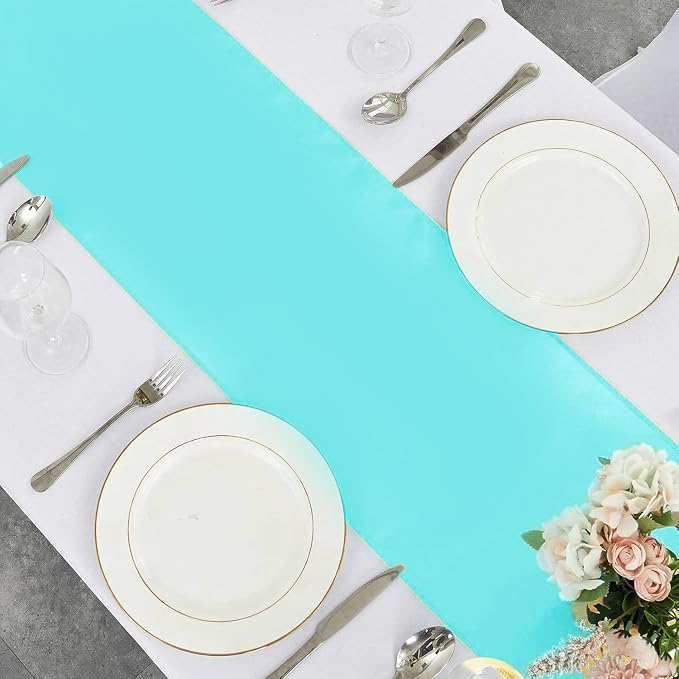 4-Pack Turquoise Satin Table Runner 12 x 108 Inch Long Bright and Smooth Silk - Image 4