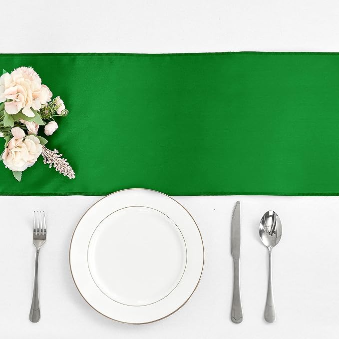 4-Pack Emerald Green Satin Table Runner 12 x 108 Inch Long Bright and Smooth - Image 2