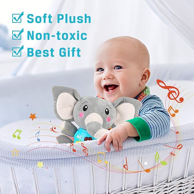 Aitbay Plush Elephant Music Baby Toys 0 to 6 Months, Cute Stuffed Animal Light Up Baby Toys Newborn Baby Musical Toys for Infant Babies Boys & Girls Toddlers 6 to 12 Months