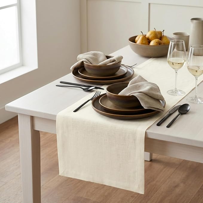 Solino Home 100% Pure Linen Table Runner Ivory, Fete 14 x 120 Inch Long | Table by SolinoHome