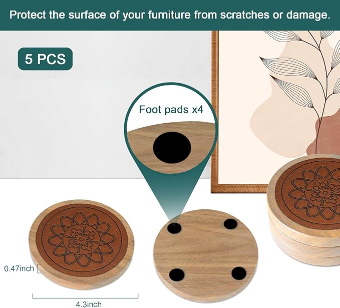 5 Pack Wood Coasters for Drinks, Minacun Absorbent Coaster Set, Drinks Coasters - Image 6