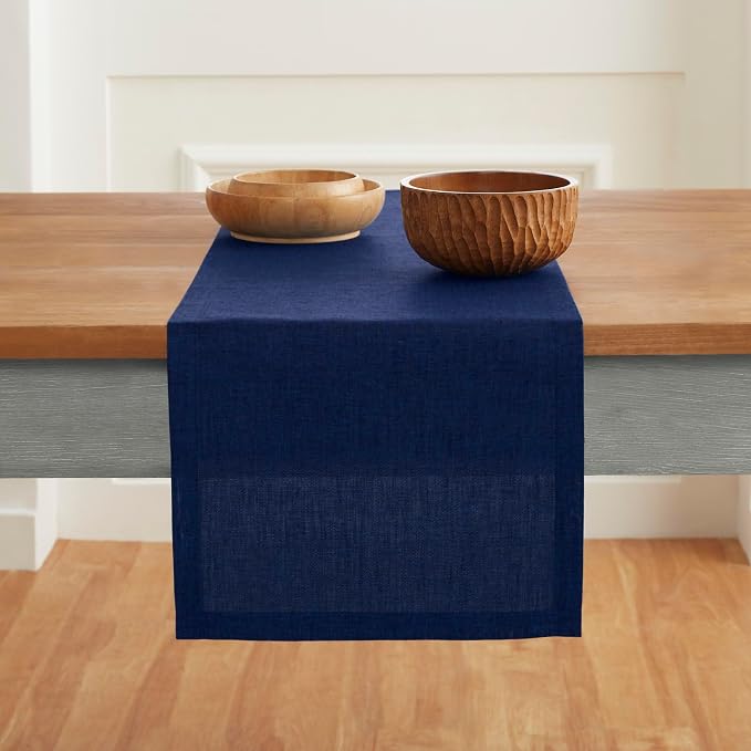 Solino Home 100% Pure Linen Table Runner Royal Blue, Athena 14 x 108 in | Table - Image 2