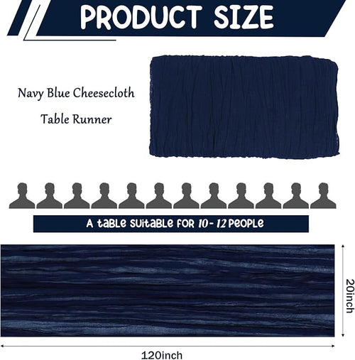 10 Pack Navy Blue Cheesecloth Table Runner 10FT Boho Gauze Fabric Table Runner - Image 2