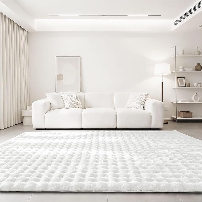White Rabbit Plush Rug 8'x10', Fluffy Faux Fur Shaggy Area Rug - Image 3