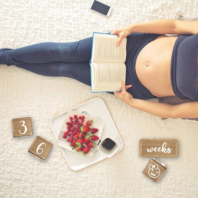 Baby Monthly Milestone Blocks for Boy or Girl, Milestones Age Photo Block Set for Baby Shower, Pregnancy Countdown, 7 Pcs