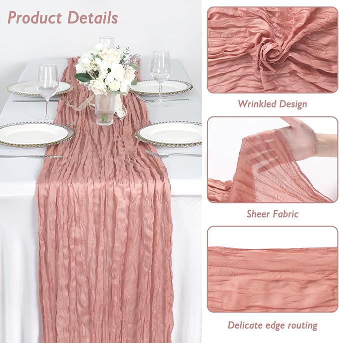 10 Pack Dusty Pink Cheesecloth Table Runner 120 Inch Boho Wedding Decor | - Image 3