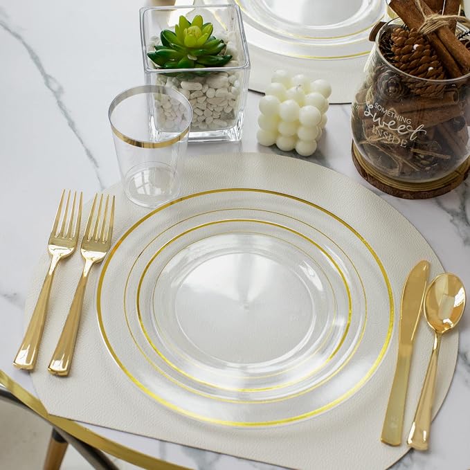60 Pcs Clear Gold Plastic Plates, Premium Disposable Party Plates | Clear and - Image 5