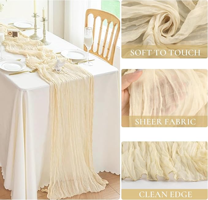 10 Pack Beige Cream Cheesecloth Table Runner 35x120 Inches, Summer Farmhouse - Image 3
