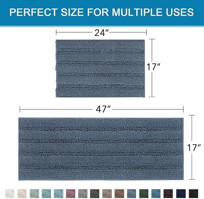H.VERSAILTEX Bathroom Rug Sets 2 Piece Bath Mats Non Slip Thick Soft Chenille - Image 2