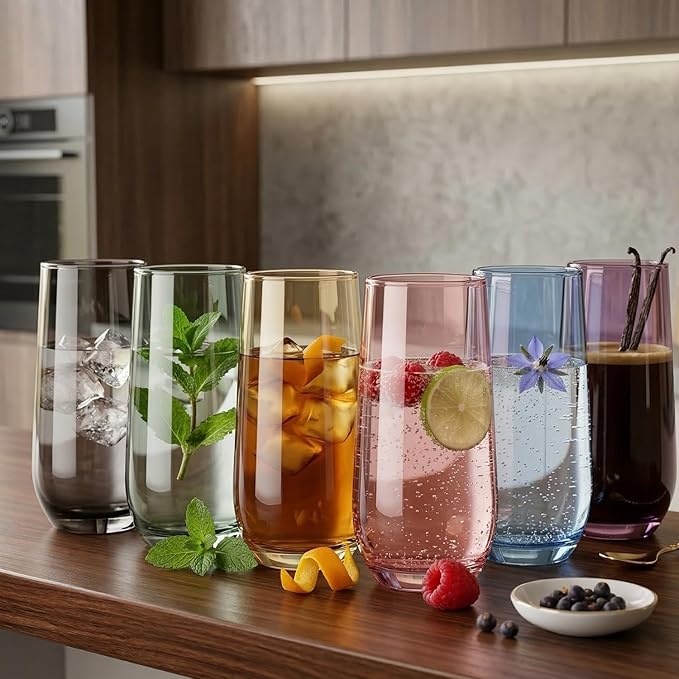 Smokey Sand Drinking Glasses Set of 6 | Translucent Brown Glassware | 16 oz - Image 8
