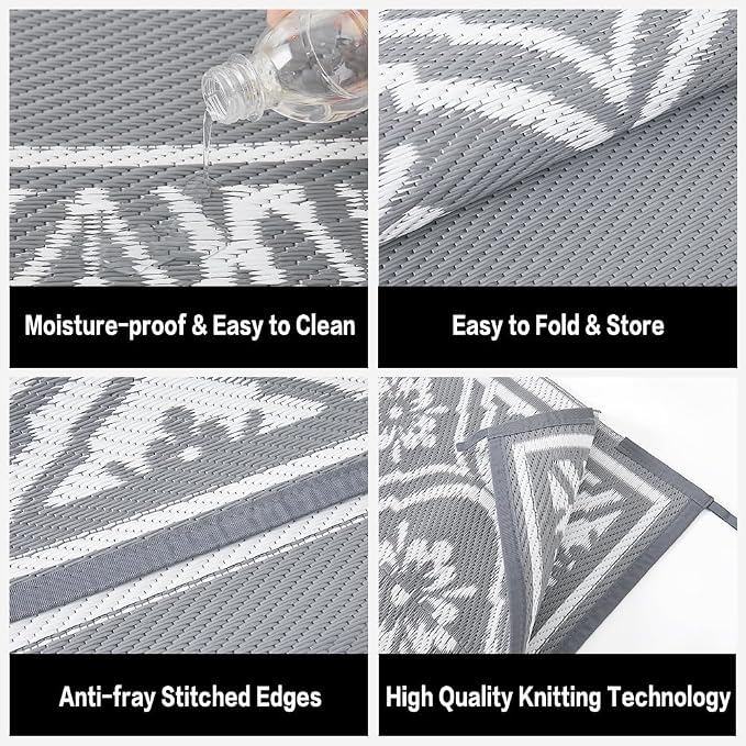 HUGEAR Outdoor Rug 9'x12' Patio Waterproof Mat Camping Carpet Outside Area Rug - Image 6