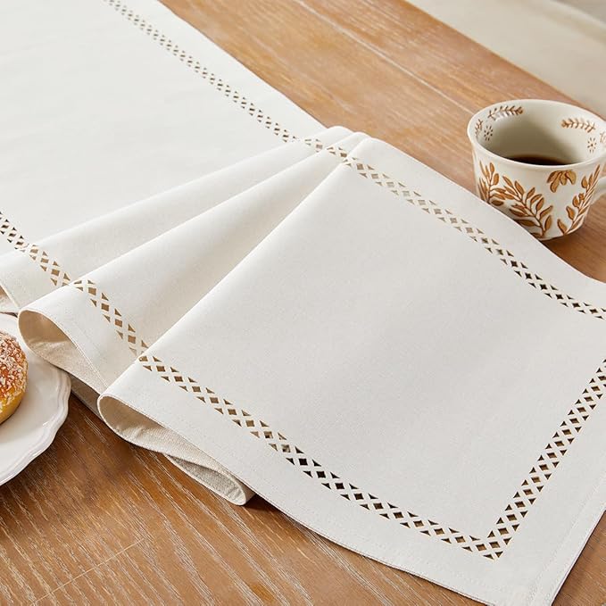 Rustic Burlap Table Runner, Off White Table Runners 90 inches Long | Double - Image 7