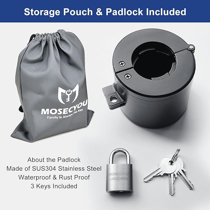 Door Knob Locking Cover with Padlock, Heavy Duty All Metal Version, Adjustable Design, Lockout Device to Disable Doorknob, Prevents Turning & Block Keyhole Access, Safety for Child/Elderly